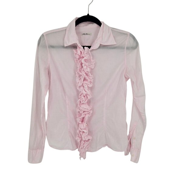 Robert Friedman womens size medium pink ruffle front button up blouse cotton - Picture 1 of 10